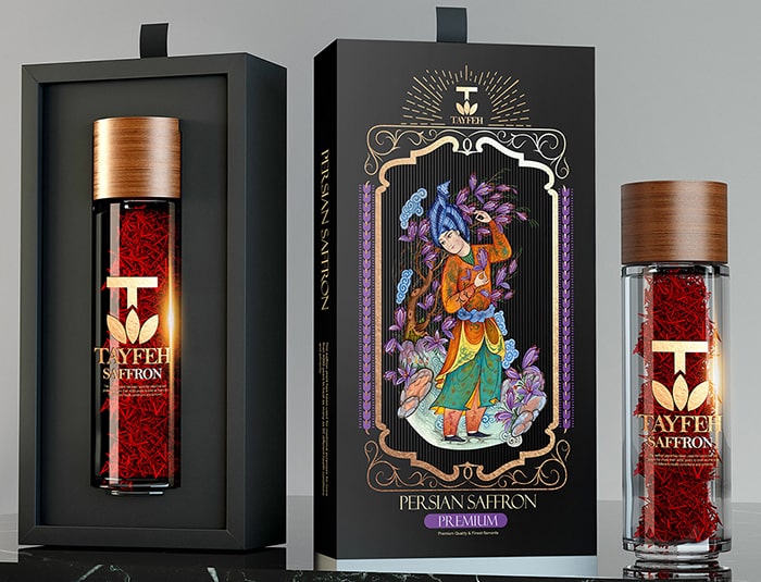 طراحی بسته بندی زعفران جعبه مقوایی کبریتی